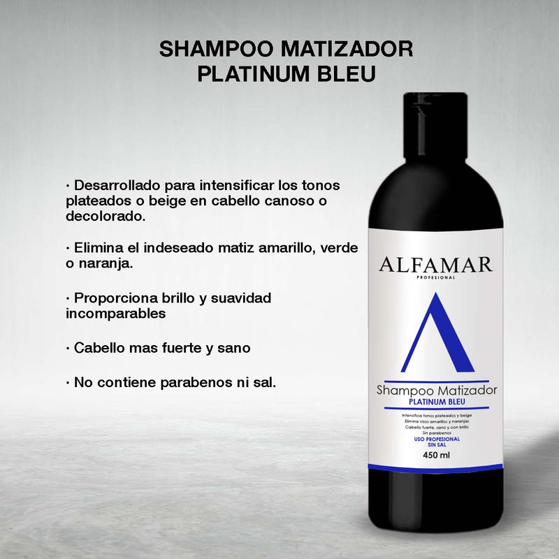 Shampoo Matizador Azul Alfamar Elimina Vizos Amarillos Naranjas y Verdes