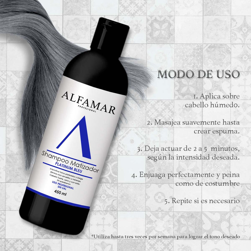 Shampoo Matizador Azul Alfamar Elimina Vizos Amarillos Naranjas y Verdes