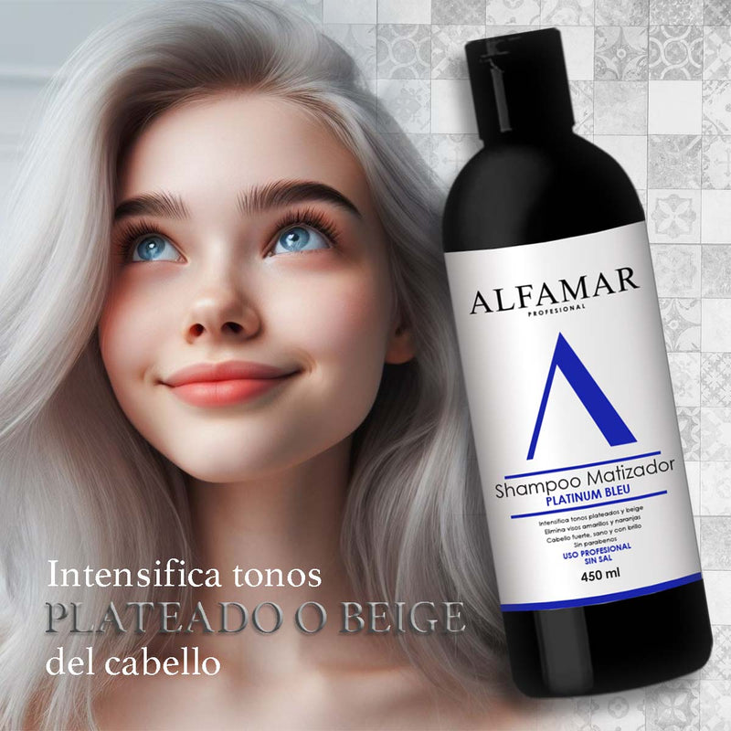 Shampoo Matizador Azul Alfamar Elimina Vizos Amarillos Naranjas y Verdes