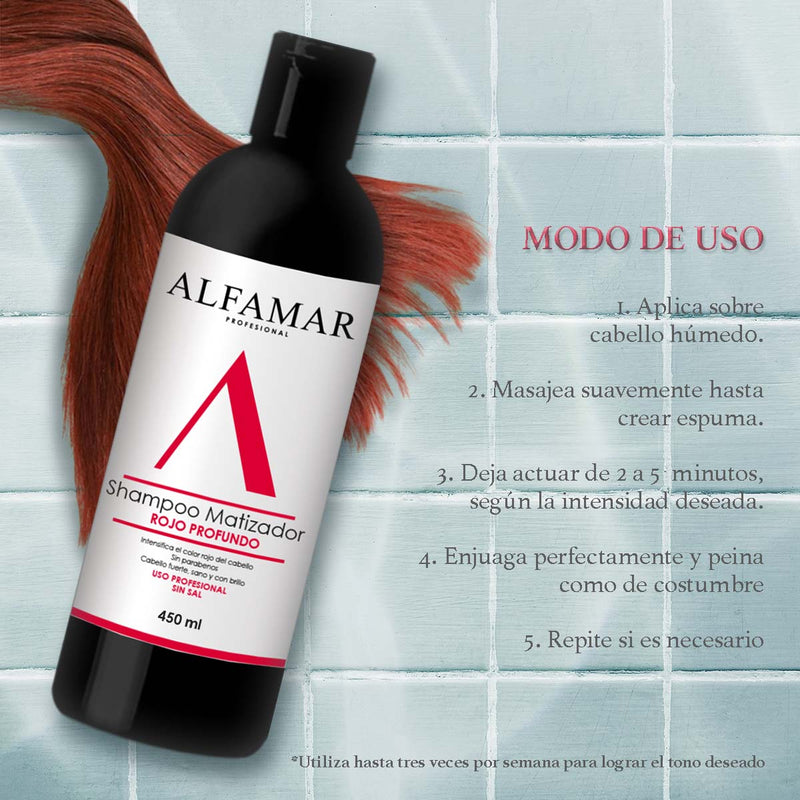 Shampoo Matizador Rojo Alfamar Intensifica Tonos Rojizos Caoba y Cobre